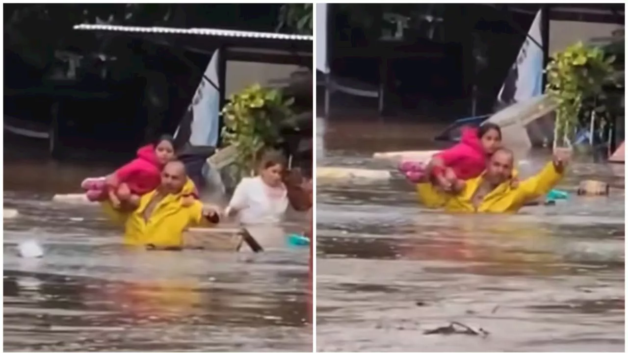 VIDEO: hombre rescata a su familia en medio de inundaciones, estaban atrapados en su auto