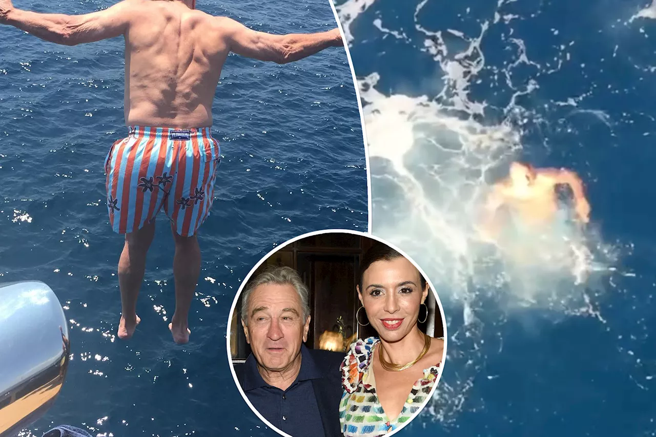 'Crazy' Robert DeNiro leaps off a yacht on his 81st birthday in daughter Drena's tribute