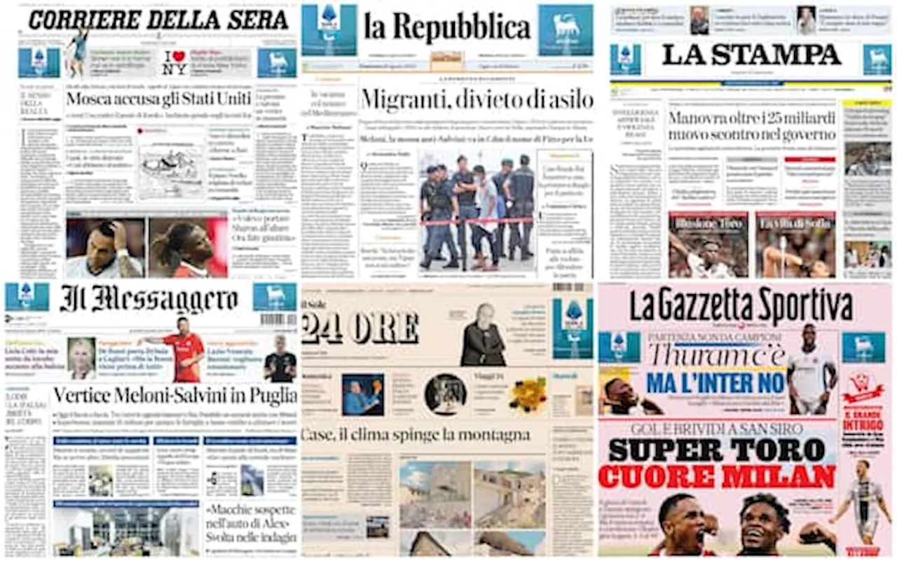 Le prime pagine dei quotidiani di oggi 18 agosto: la rassegna stampa di Sky TG24