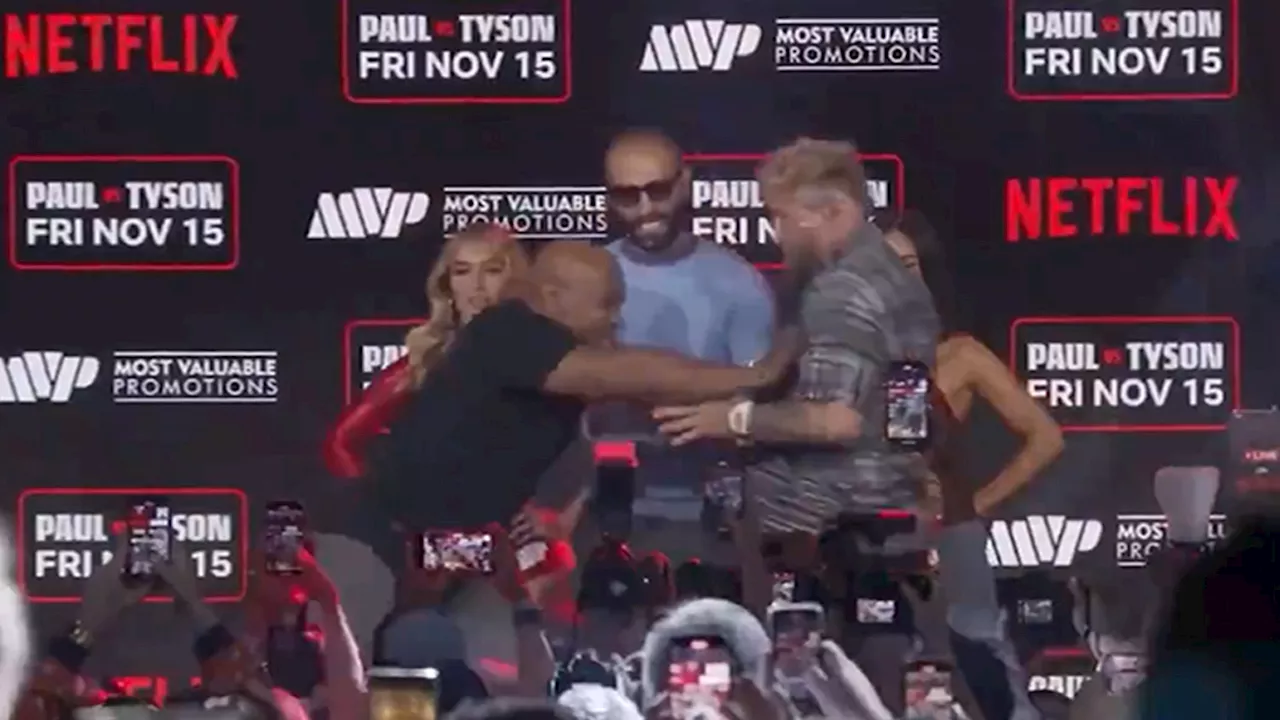 Mike Tyson Shoves Jake Paul at Press Conference for November Fight