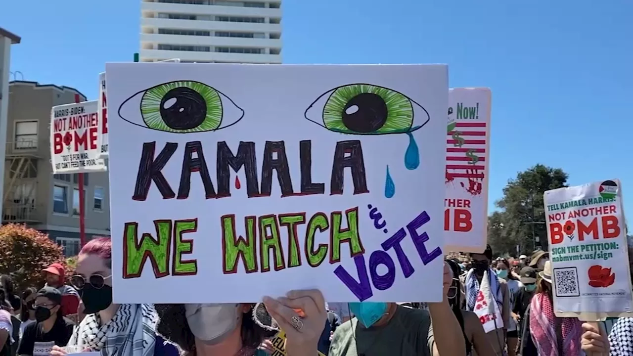 Pro-Palestinian activists march in Oakland demanding VP Kamala Harris commit to Israel arms embargo