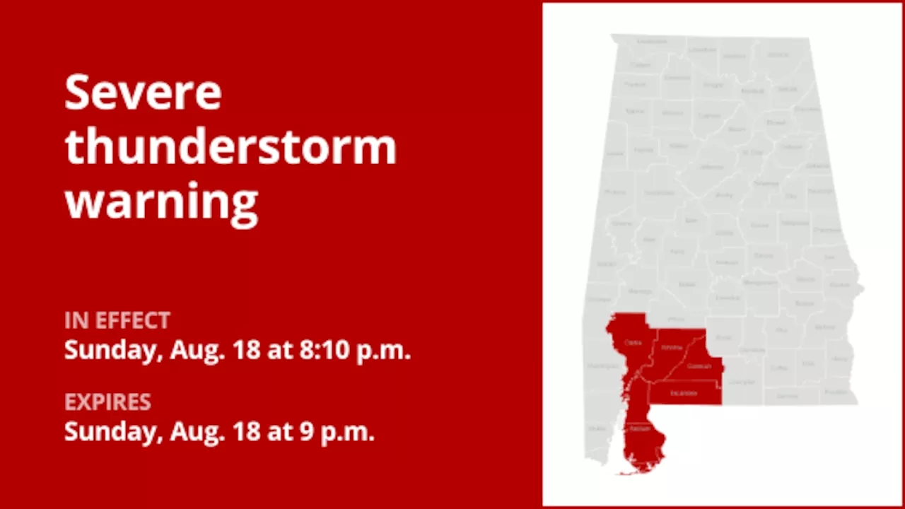 Thunderstorms with damaging winds and penny-sized hail in Southwest Alabama Sunday