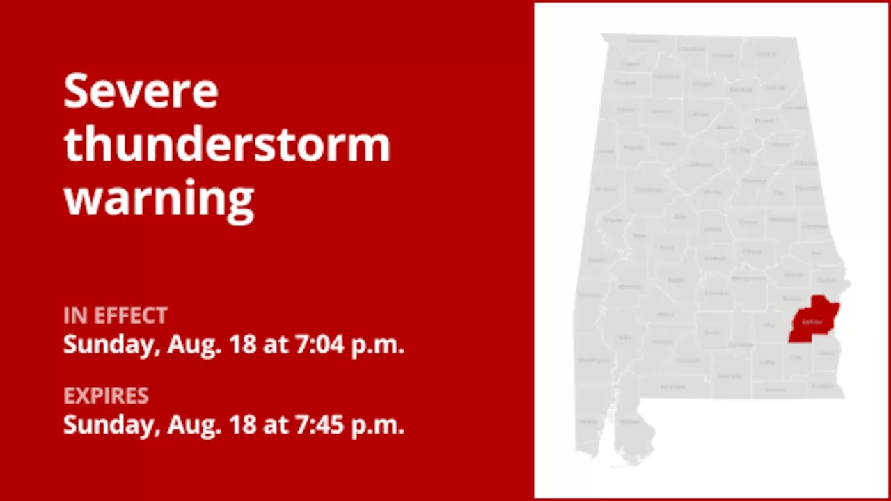 Thunderstorms with quarter-sized hail and damaging winds in Barbour County Sunday