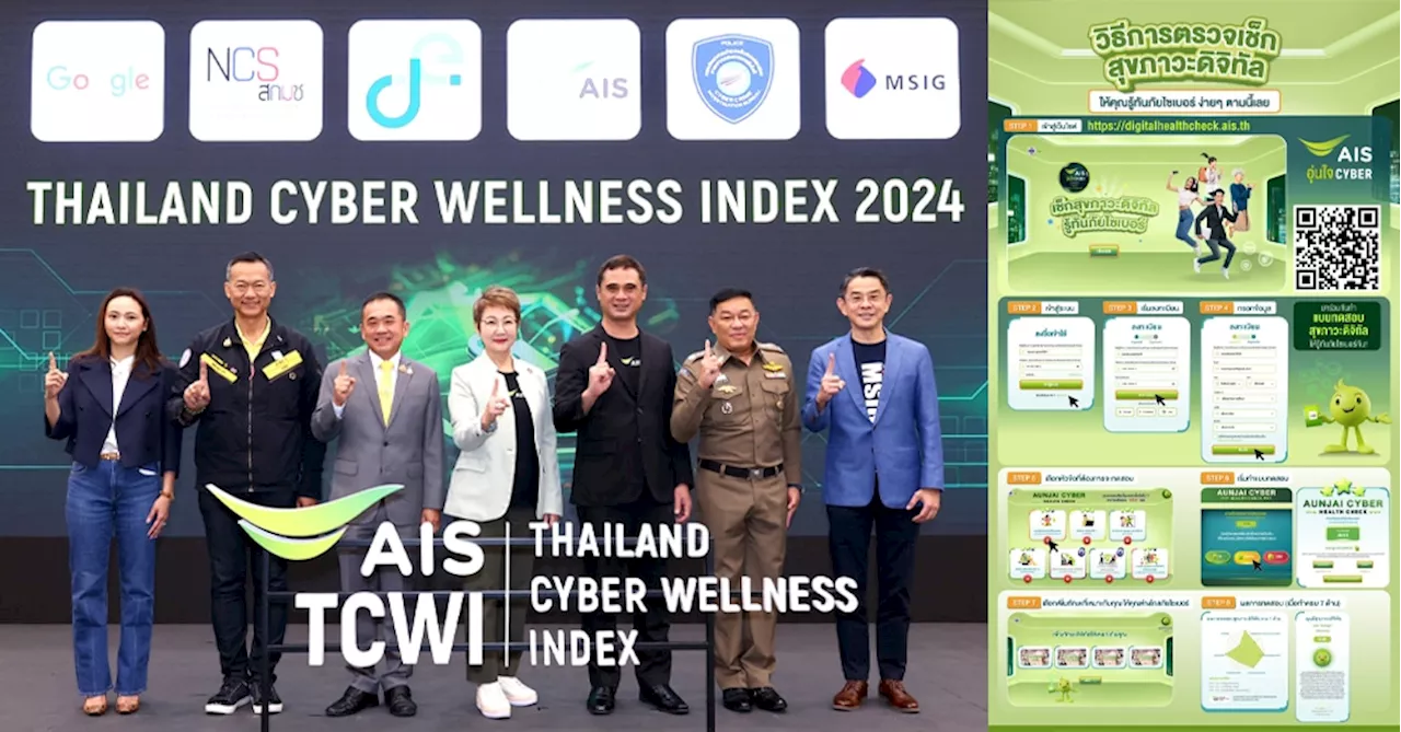 AIS เปิดผลดัชนีชี้วัดสุขภาวะดิจิทัลของคนไทย Thailand Cyber Wellness Index 2024 ชี้คนไทยเกินครึ่งขาดทักษะความมั่นคงปลอดภัยไซเบอร์ พร้อมเปิดตัวเครื่องมือเช็กภูมิคุ้มกันภัยไซเบอร์ Digital Health Check ครั้งแรกในไทย