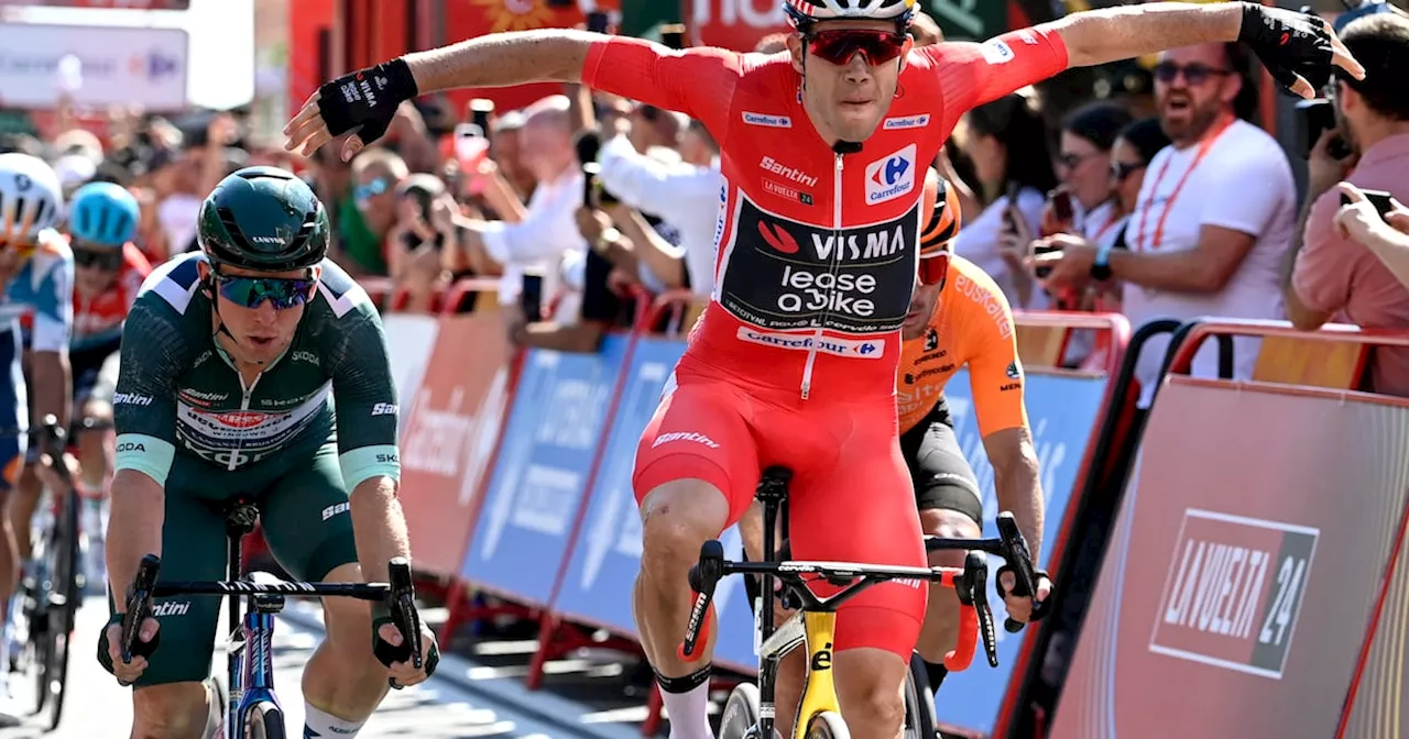 Wout van Aert outsprints Kaden Groves to win Vuelta stage three and keep red jersey