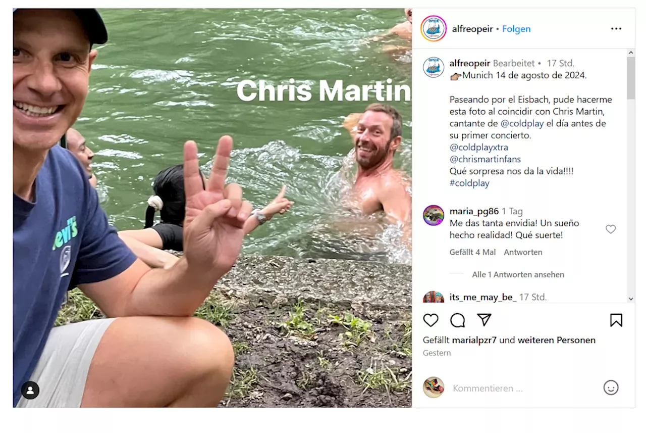 München: Coldplay-Sänger Chris Martin planscht im Eisbach