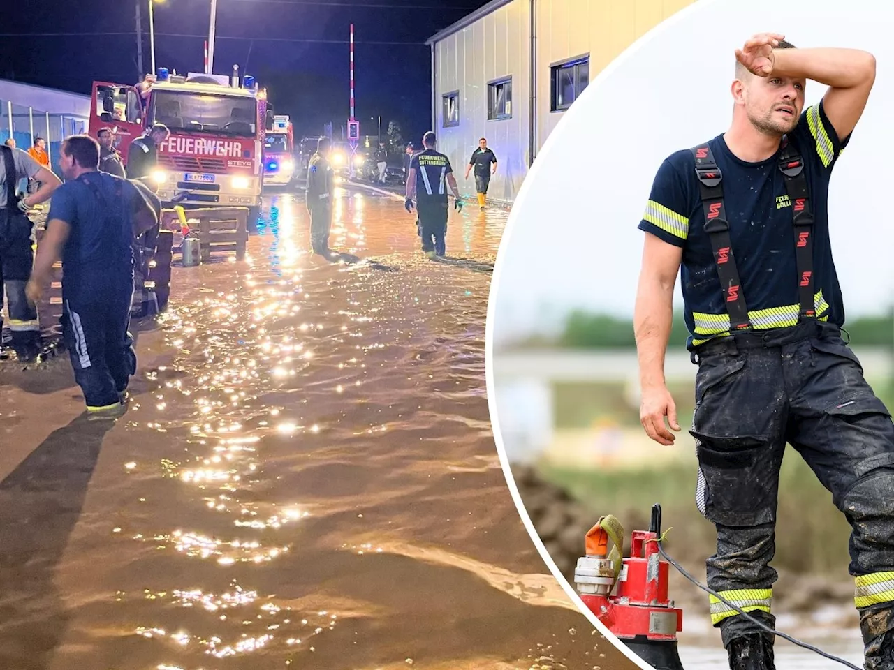 Aufräumarbeiten nach erneutem Starkregen bei Hollabrunn