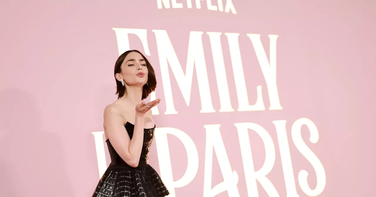 Lily Collins Glams Up the 2010s Peplum Dress For 'Emily in Paris' Premiere