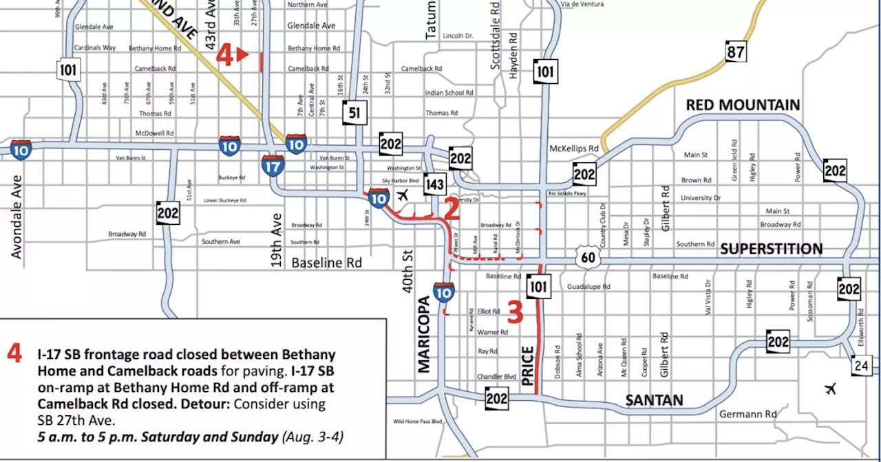 Multiple freeway closures in place across the Valley this weekend (Aug. 2-5)