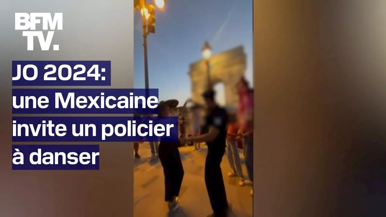 JO 2024: une supportrice mexicaine invite un policier à danser sur les Champs-Élysées