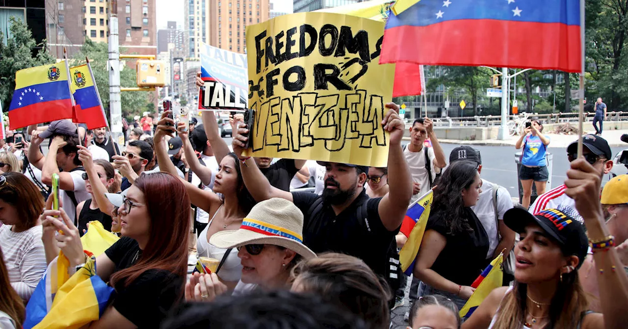 Demonstrators gather outside United Nations to protest Venezuelan election results