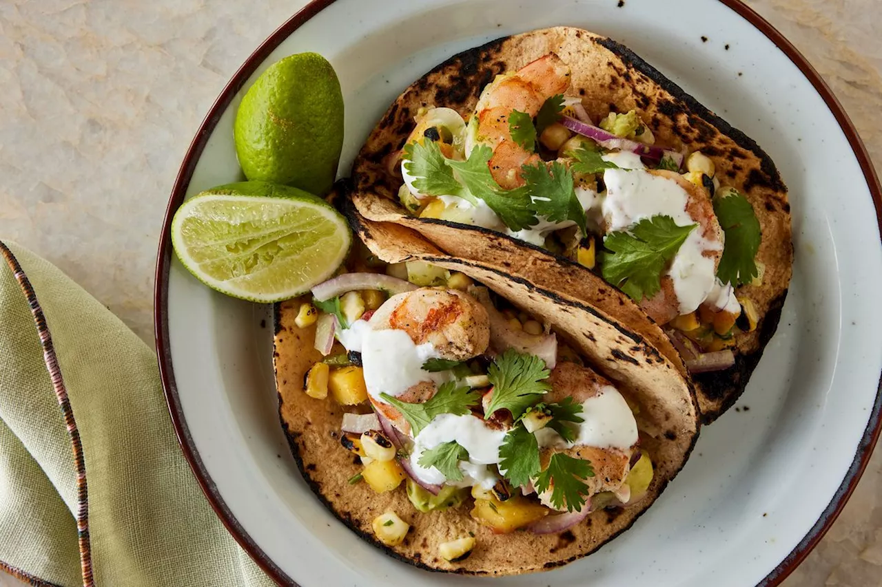 Grilled Shrimp Tacos with Charred Corn & Peach Salsa Recipe on Food52