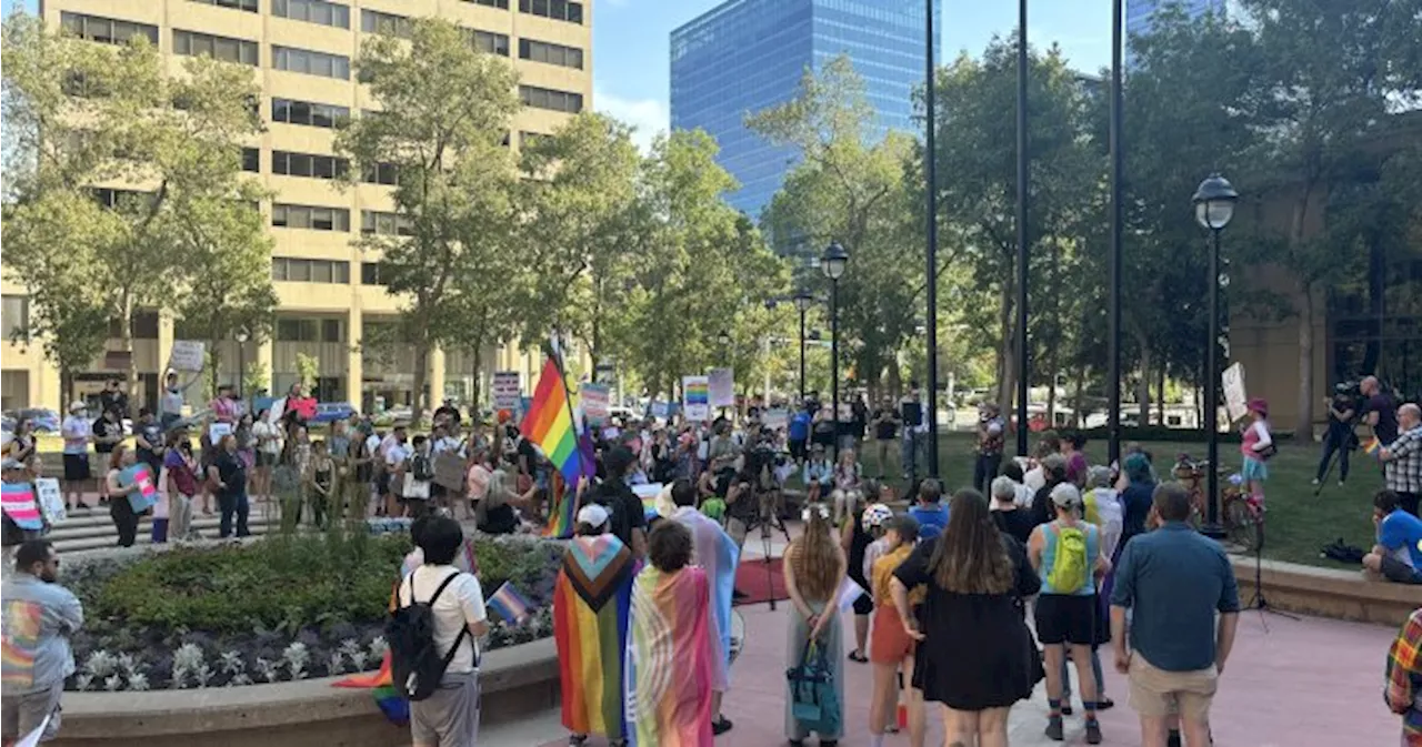 Rally against Alberta UCP’s proposed trans policies held outside Calgary’s McDougall Centre