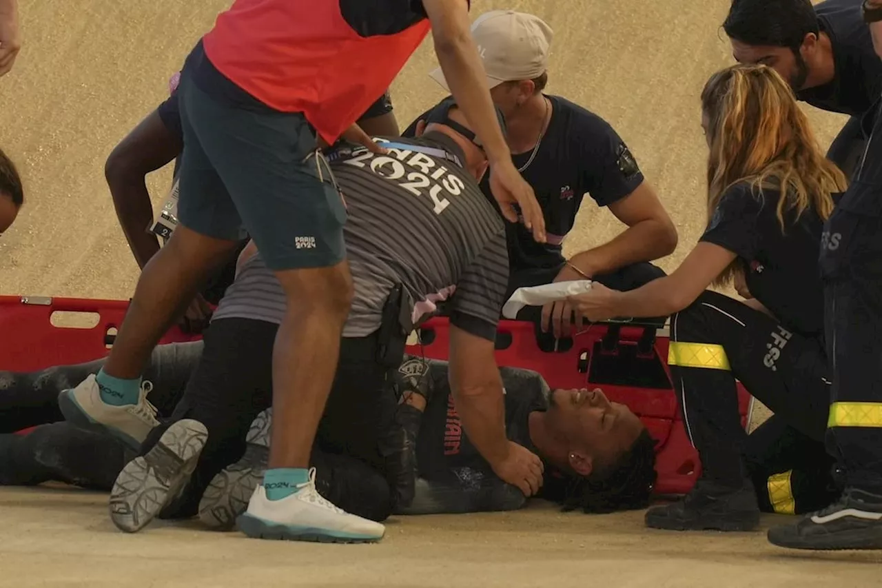 Paris Olympics: Britain’s Kye Whyte taken off BMX track on stretcher after Olympic silver medalist crashes in semis