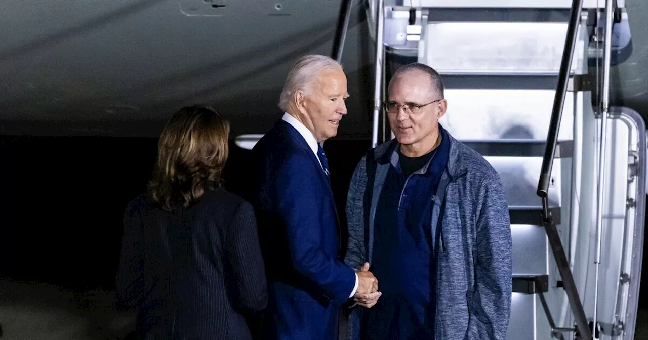 Joe Biden and Kamala Harris greet Americans freed after prisoner swap