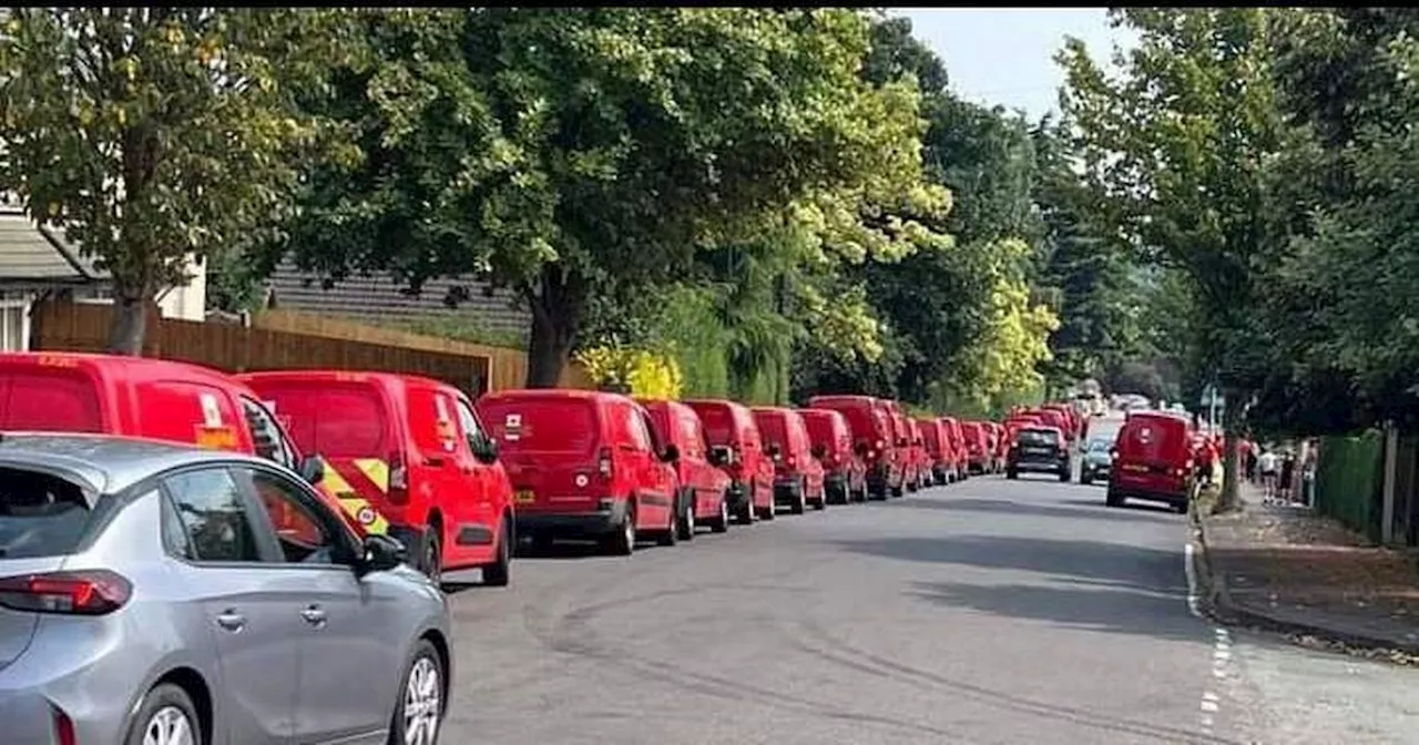 Dozens of Royal Mail vans line the streets at colleague's funeral