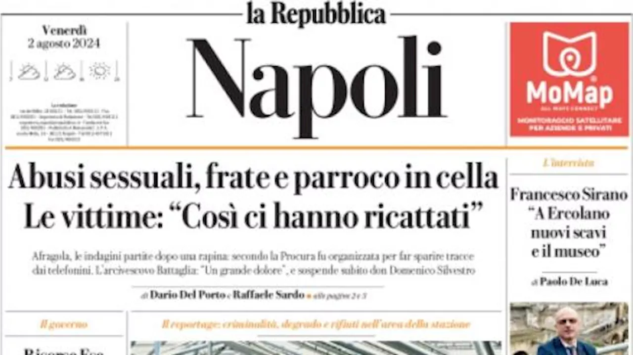 La Repubblica (ed. Napoli) in apertura: 'La cura Conte rilancia Raspadori'