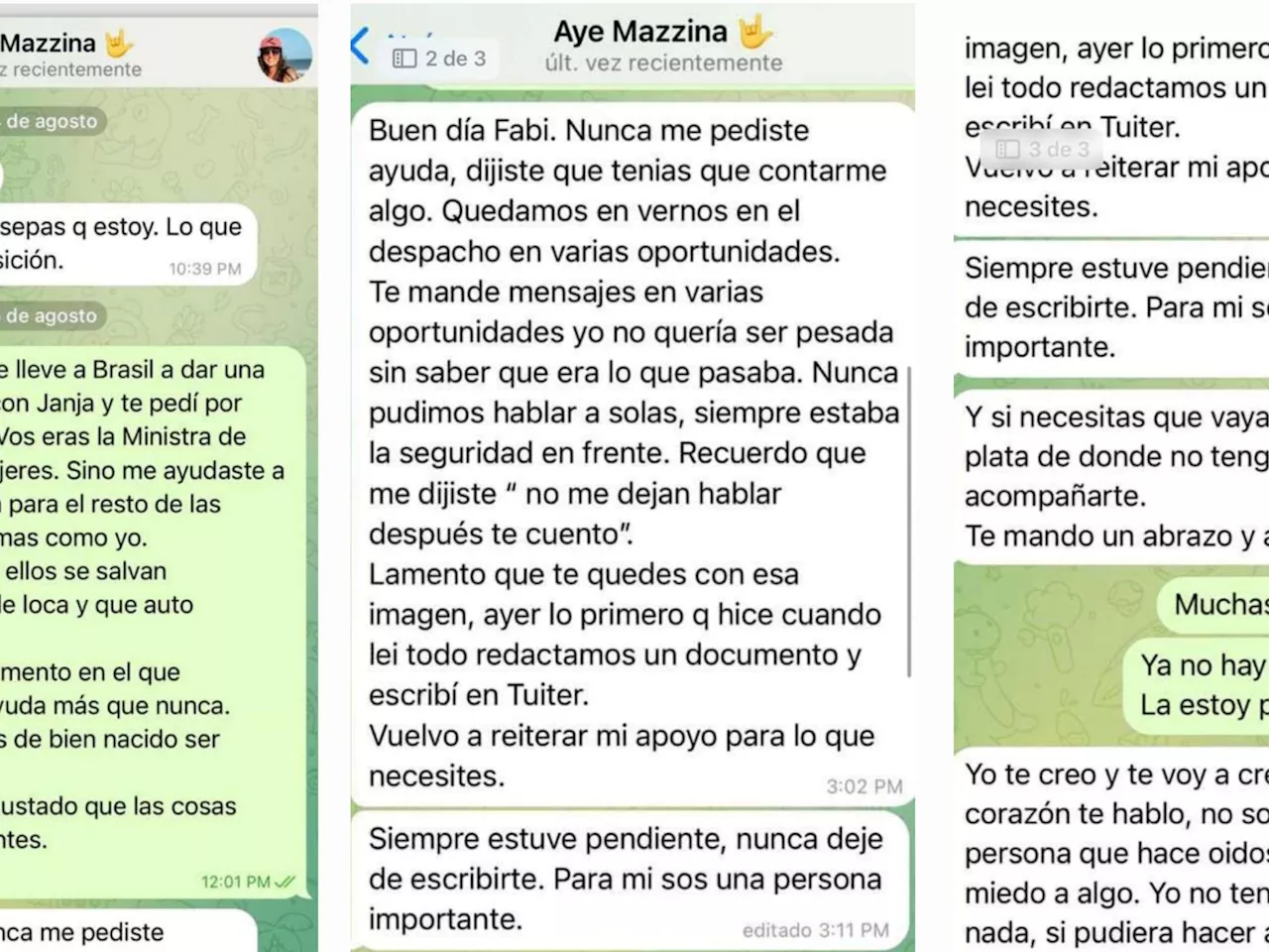 Fabiola Yañez entregó a la Justicia los chats con Mazzina por la denuncia contra Alberto Fernández