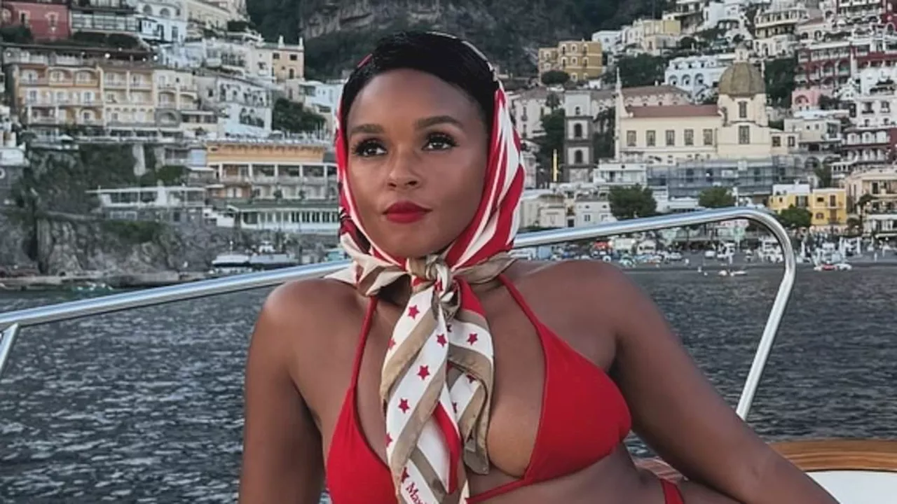 Janelle Monáe is scorching hot in red bikini while posing on a yacht during summer getaway to...