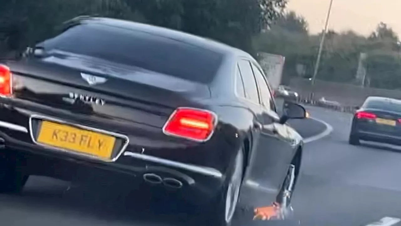 Moment sparks fly as £175,000 Bentley drives on motorway with no tyre