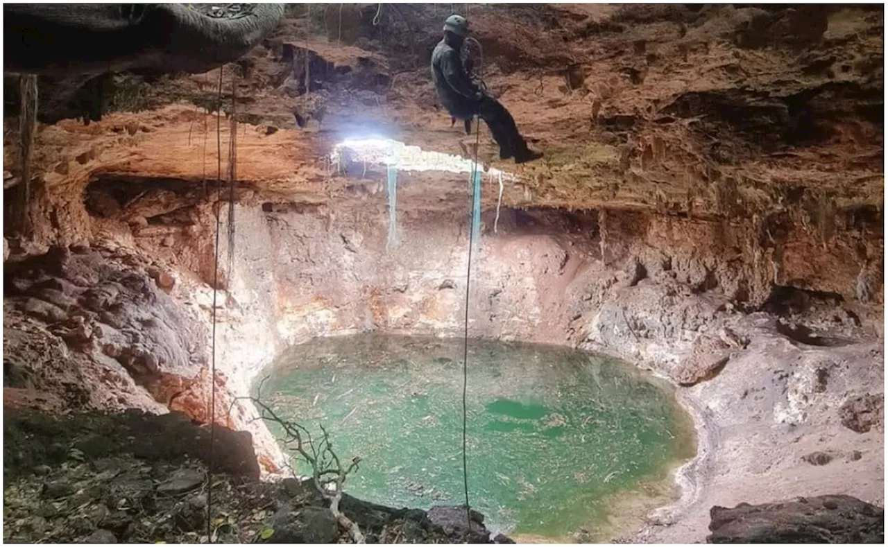 Exploran cenote en Yucatán tras colapso de bóveda; espejo de agua tiene 38 metros de diámetro en su sección más amplia