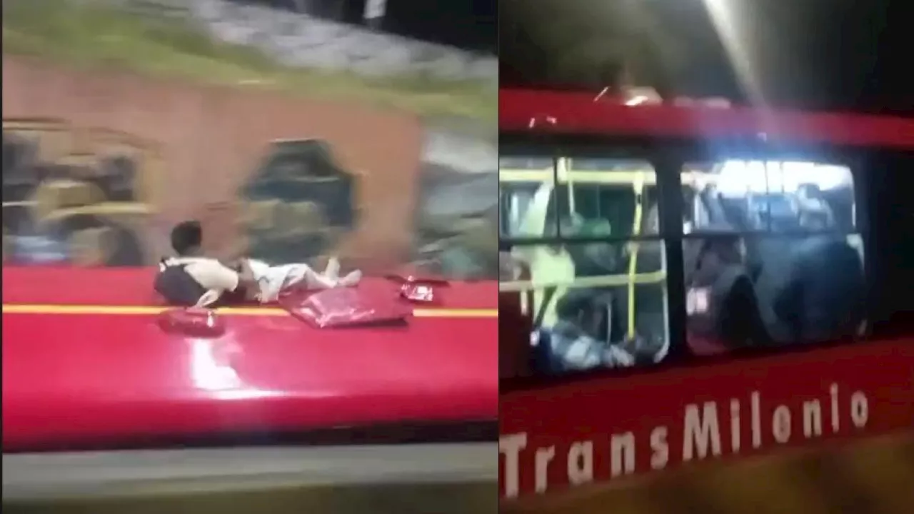 Video: hombre realiza peligrosa maniobra al subirse al techo de un TransMilenio para viajar