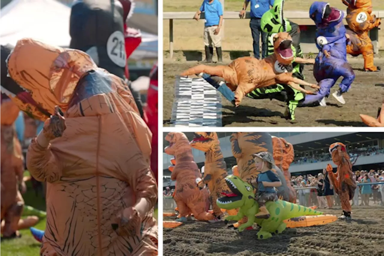 Meer dan 200 ‘dinosauriërs’ komen samen voor het wereldkampioenschap T. rex-racen