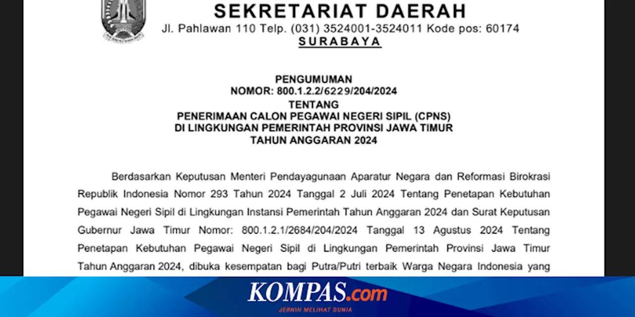 Ada 2.314 Formasi CPNS Jatim 2024, Cek Syarat di bkd.jatimprov.go.id