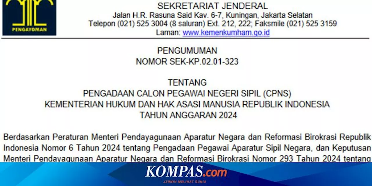 Kemenkumham Buka 9.070 Formasi CPNS 2024, SMA Bisa Daftar!