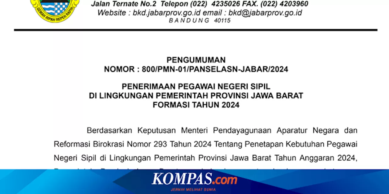 Syarat Daftar CPNS Pemprov Jabar 2024, Ada 899 Formasi Tenaga Kesehatan dan Teknis