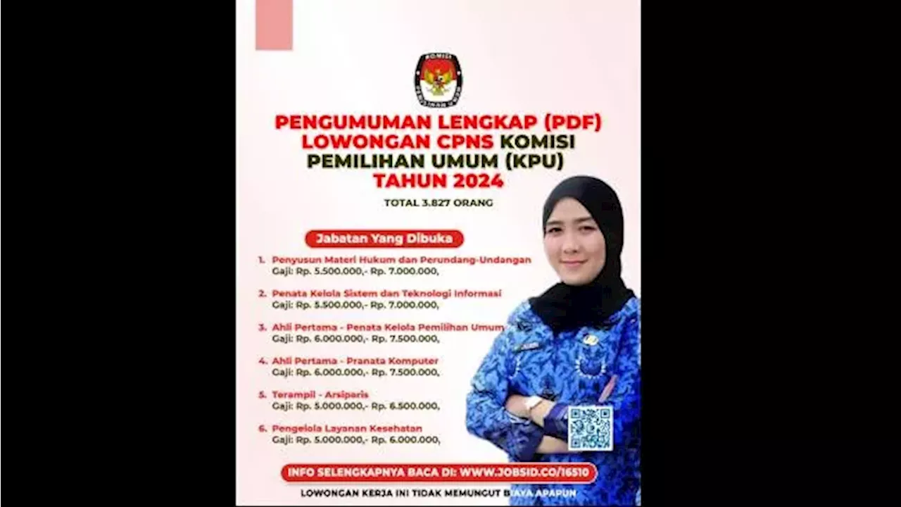 Lowongan Kerja KPU 2024, Cara Pendaftaran, Syarat, Jabatan, Gaji Bisa sampai Rp7,5 Juta!