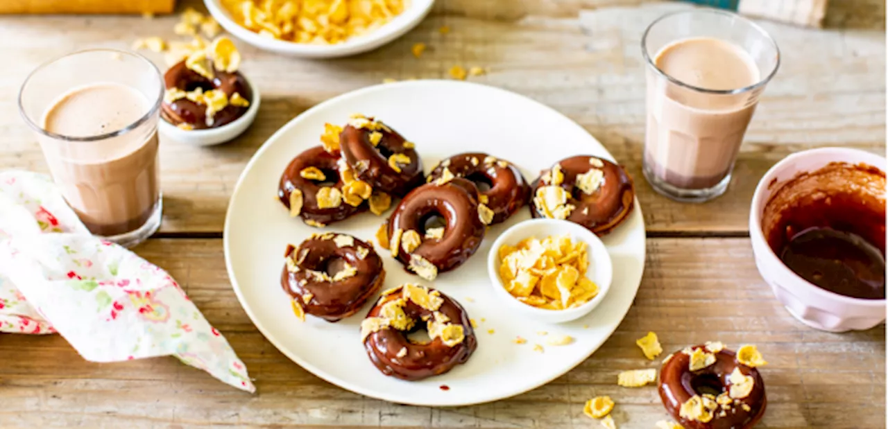 Milo-glazed doughnuts with crunchy Cornflake topping