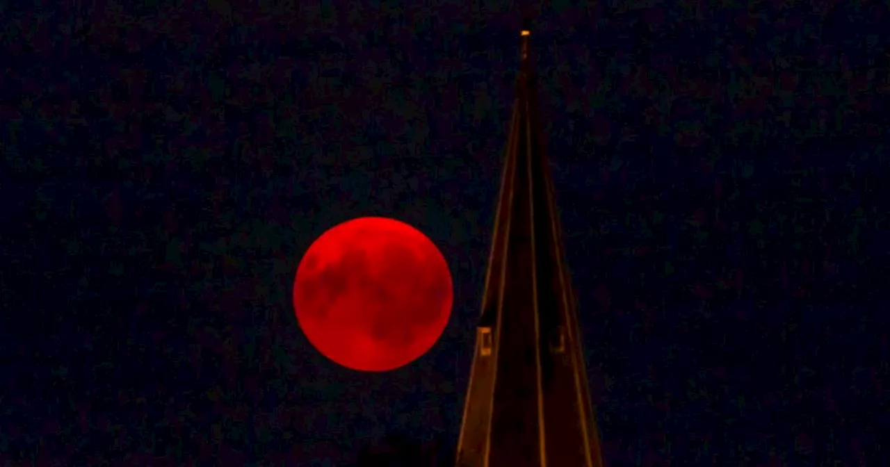 Blauwe supermaan slaat rood uit en kleurt hemel boven Drenthe