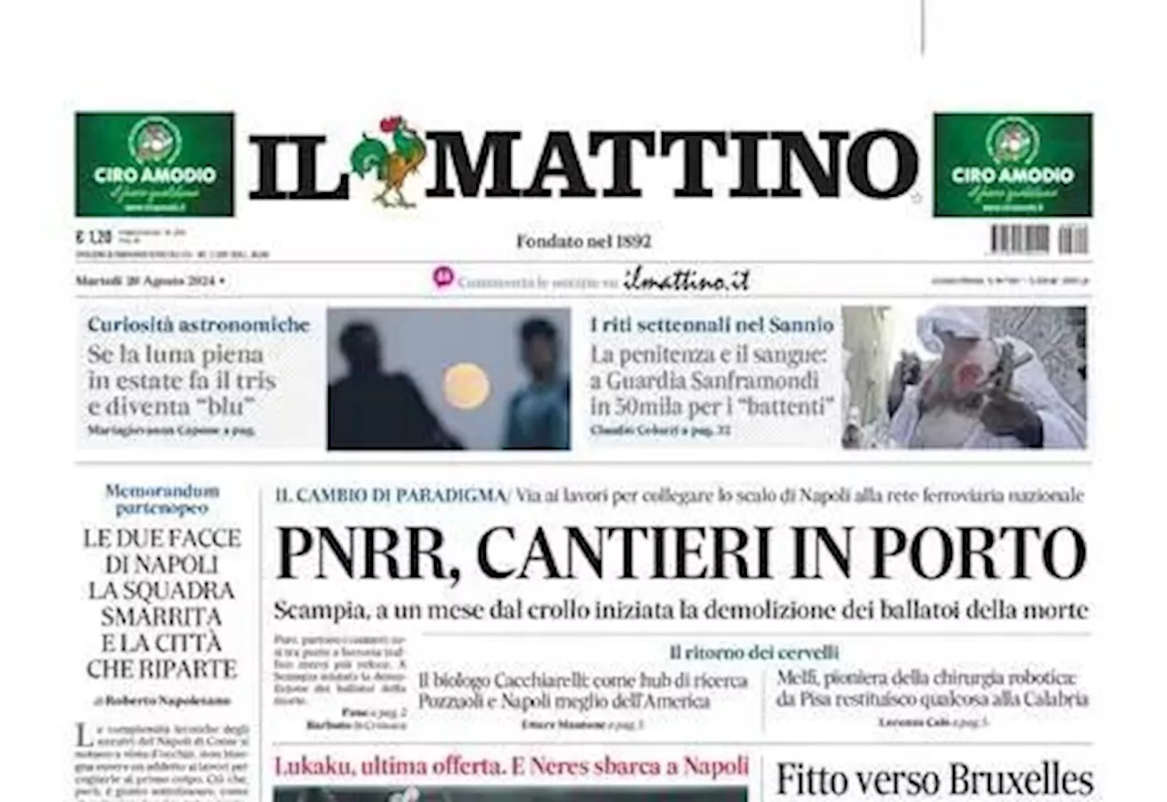 Il Mattino in apertura dopo il tonfo del Napoli a Verona: 'A rapporto da Conte'