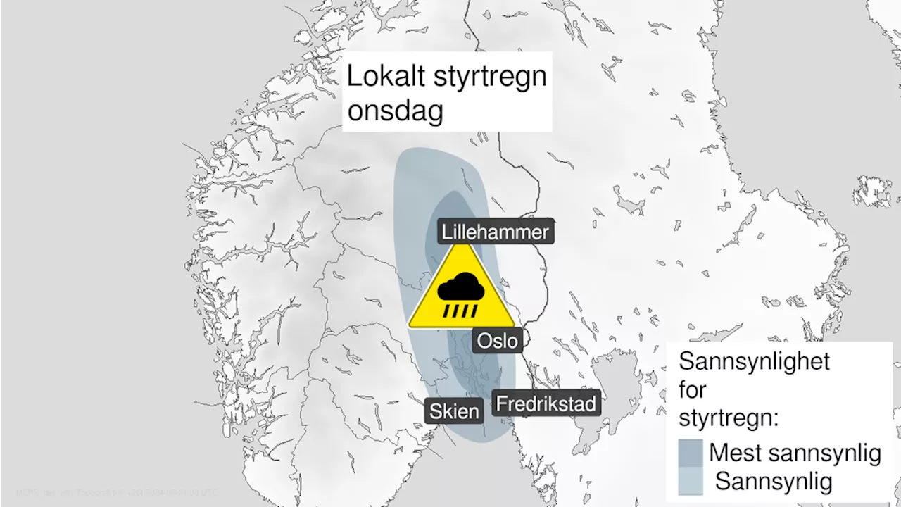 Farevarsel om styrtregn i Oslo-området