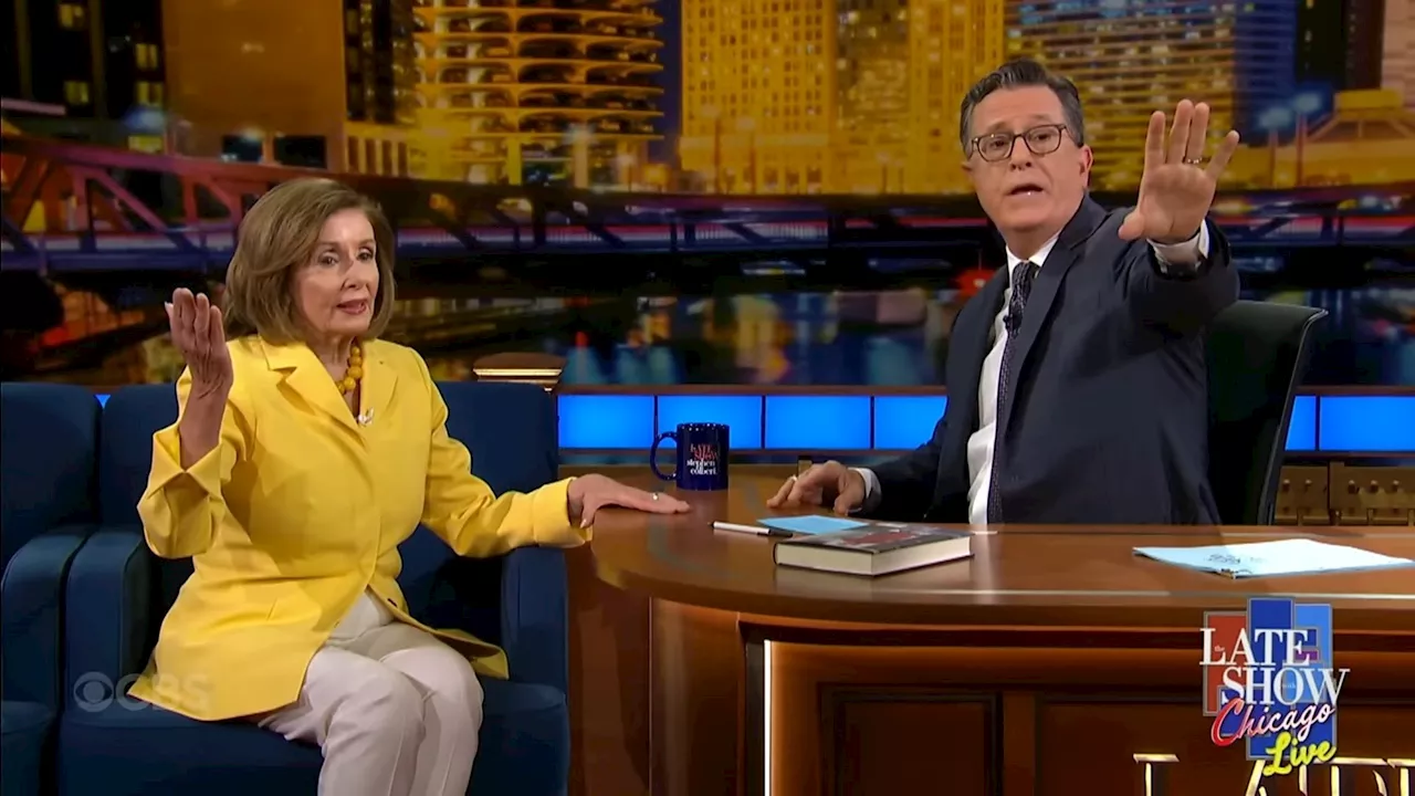 Colbert, Nancy Pelosi Address Protesters During Live 'Late Show'