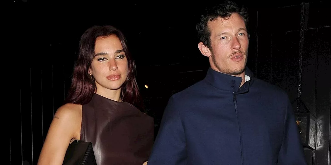 Dua Lipa Is Ravishing in a Draped Leather Dress for Date Night With Callum Turner