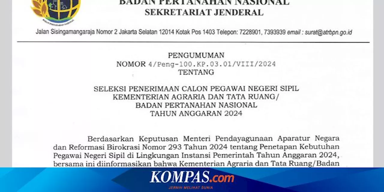 Kementerian ATR/BPN Buka 1.336 Formasi CPNS 2024, Simak Rinciannya