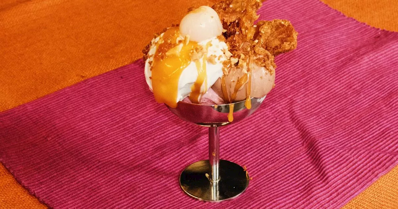 Ice Cream Sundae With Thai Tea Caramel and Fried Bananas