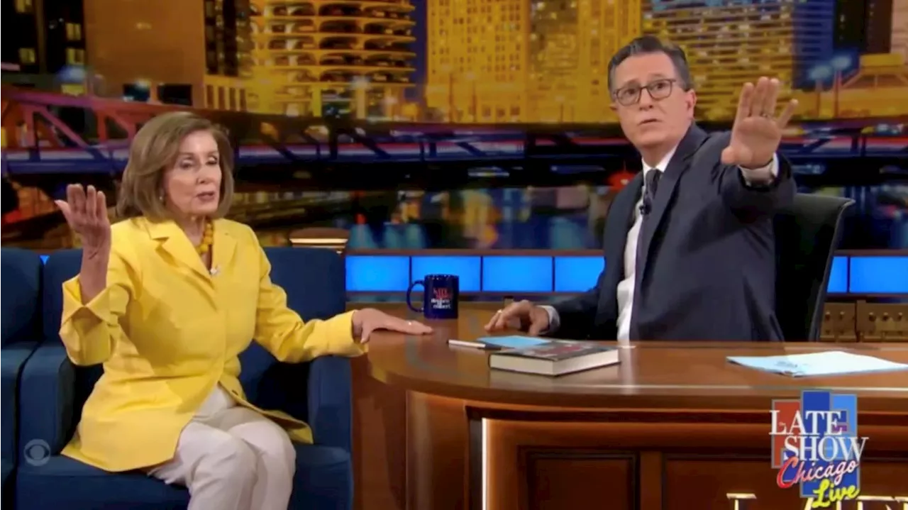 Stephen Colbert’s Live Nancy Pelosi Interview Derailed–Twice–by Protesters