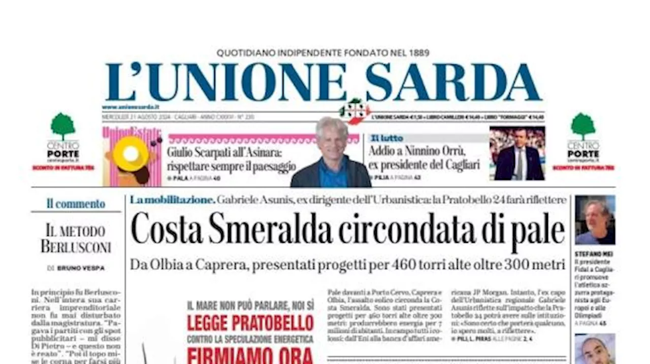 L'Unione Sarda apre oggi: 'Addio a Ninnino Orrù, ex presidente del Cagliari'