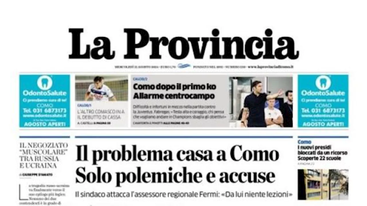 La Provincia di Como titola: 'Como, dopo il primo ko allarme centrocampo'