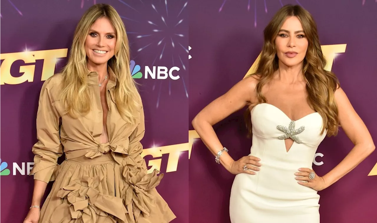 Heidi Klum Favors Floral Appliqués in Patou Minidress and Sofía Vergara Goes Strapless in Rebecca Vallance for ‘AGT’ Season 19 Quarterfinals Red Carpet