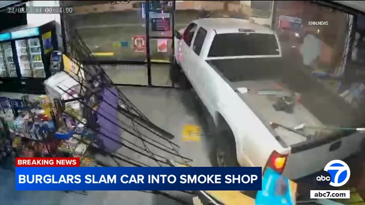 Smash-and-grab thieves slam pickup truck into Chatsworth smoke shop in crash caught on video