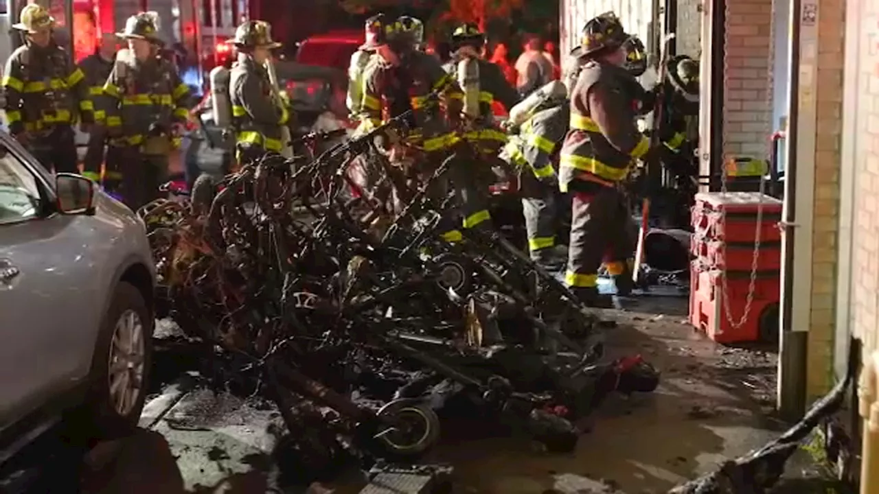 Fire destroys dozens of e-bikes at Queens shop, 1 firefighter hurt