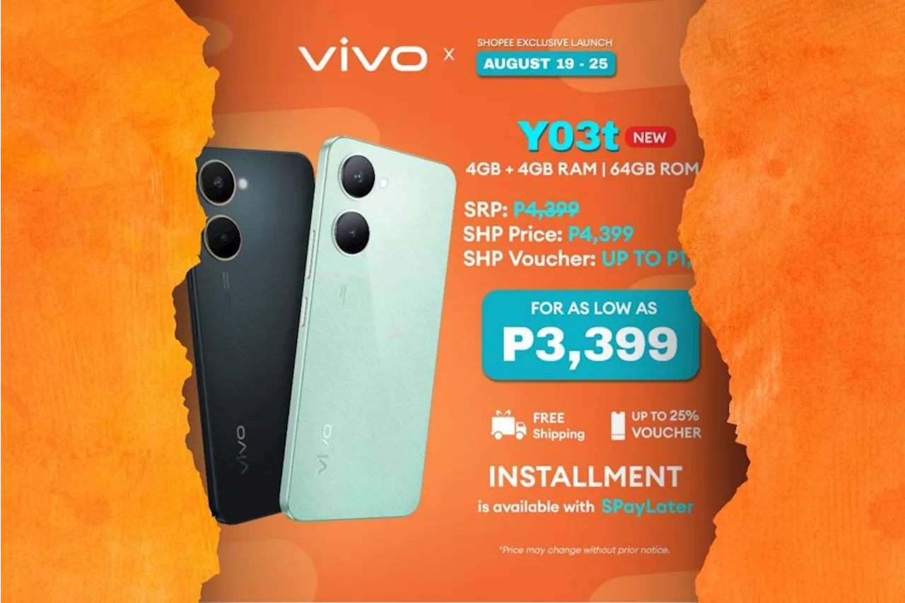 vivo Y03t exclusively launches on Shopee for as low as P3,399