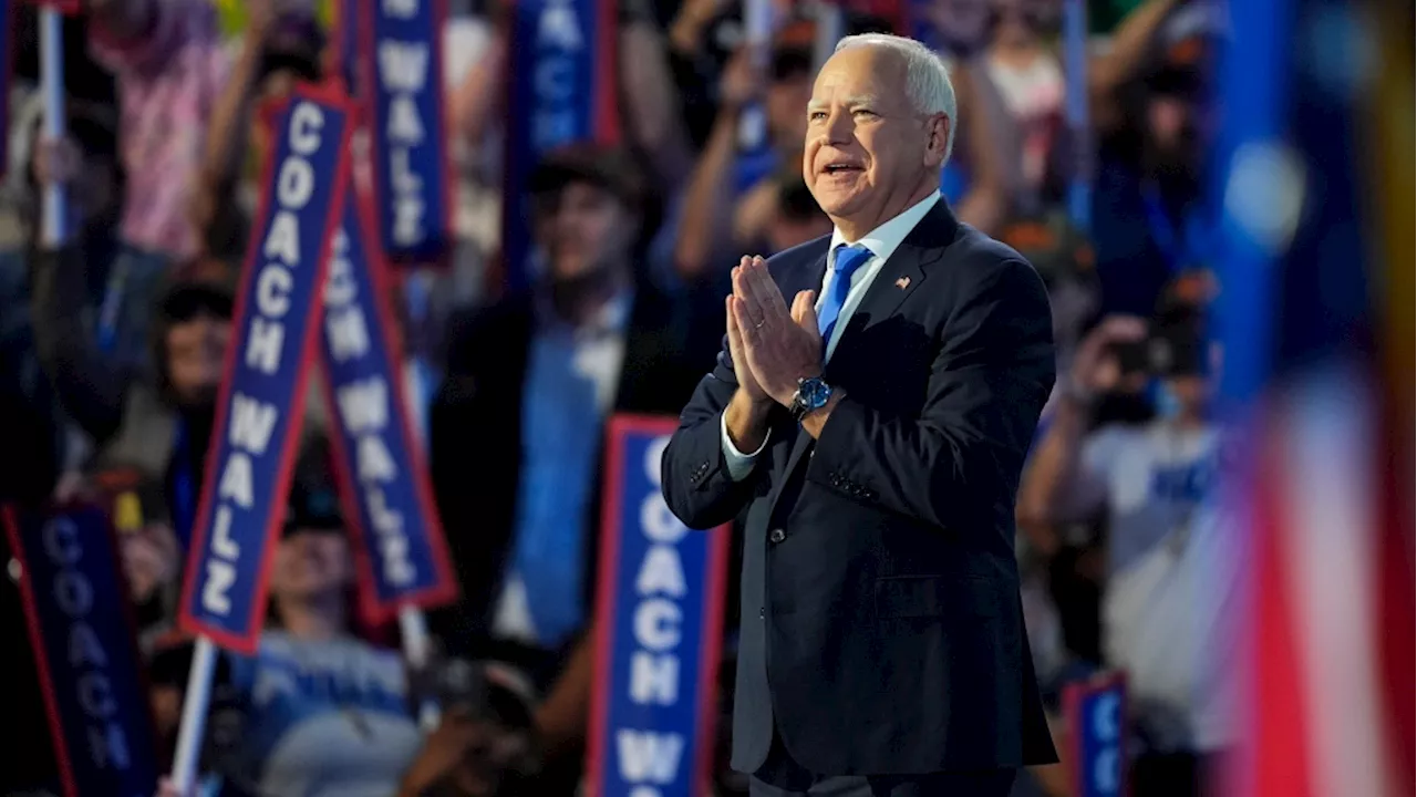 Tim Walz accepts Democratic nomination for vice-president on DNC Day 3