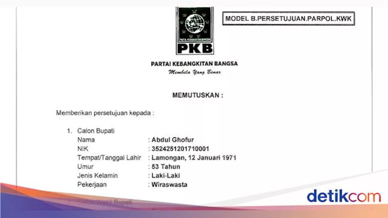 PKB Beri Rekom Abdul Ghofur-Firosya Shalati Maju Pilbup Lamongan 2024