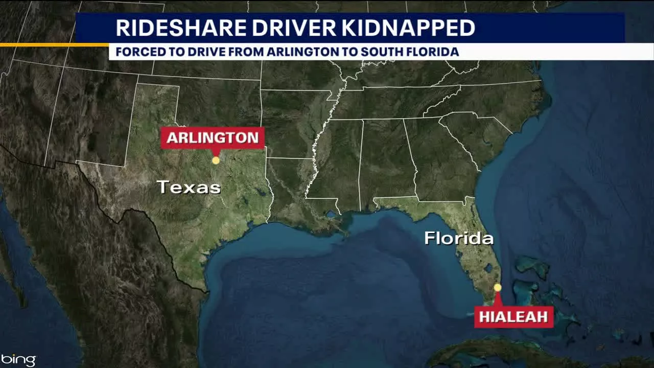 Rideshare driver kidnapped in Arlington, forced to drive to Florida