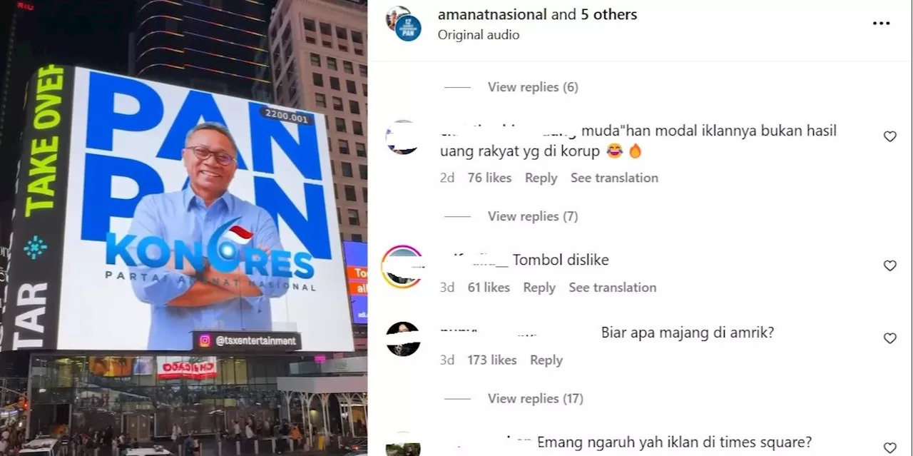 Jelang Kongres PAN Zulkifli Hasan 'Mejeng' di Times Square New York, Netizen: Emang Ngaruh?